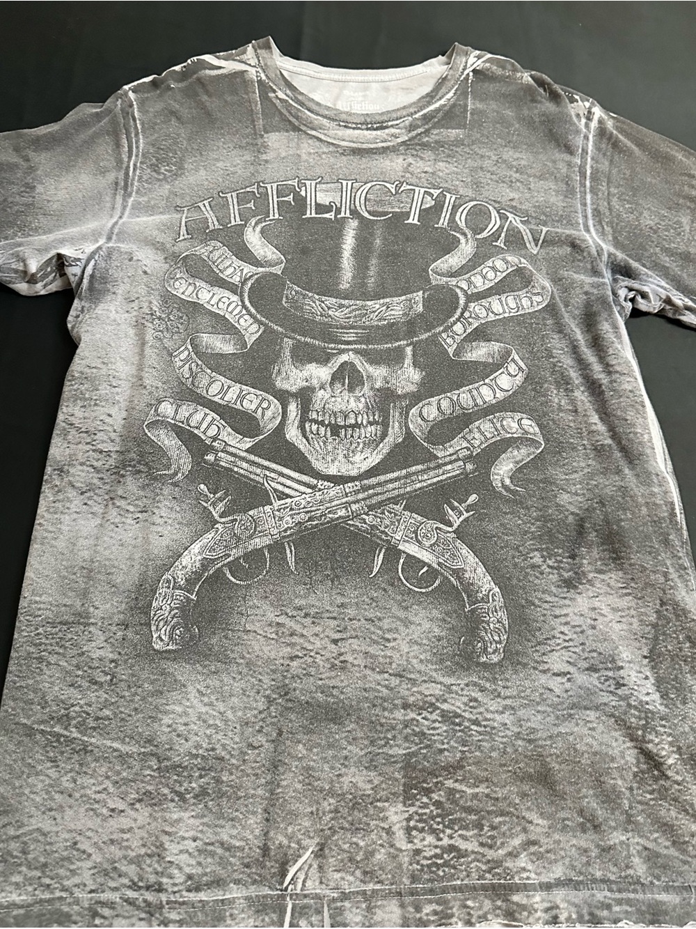 Vintage Affliction Distressed Black & White Skull Pistols Tee